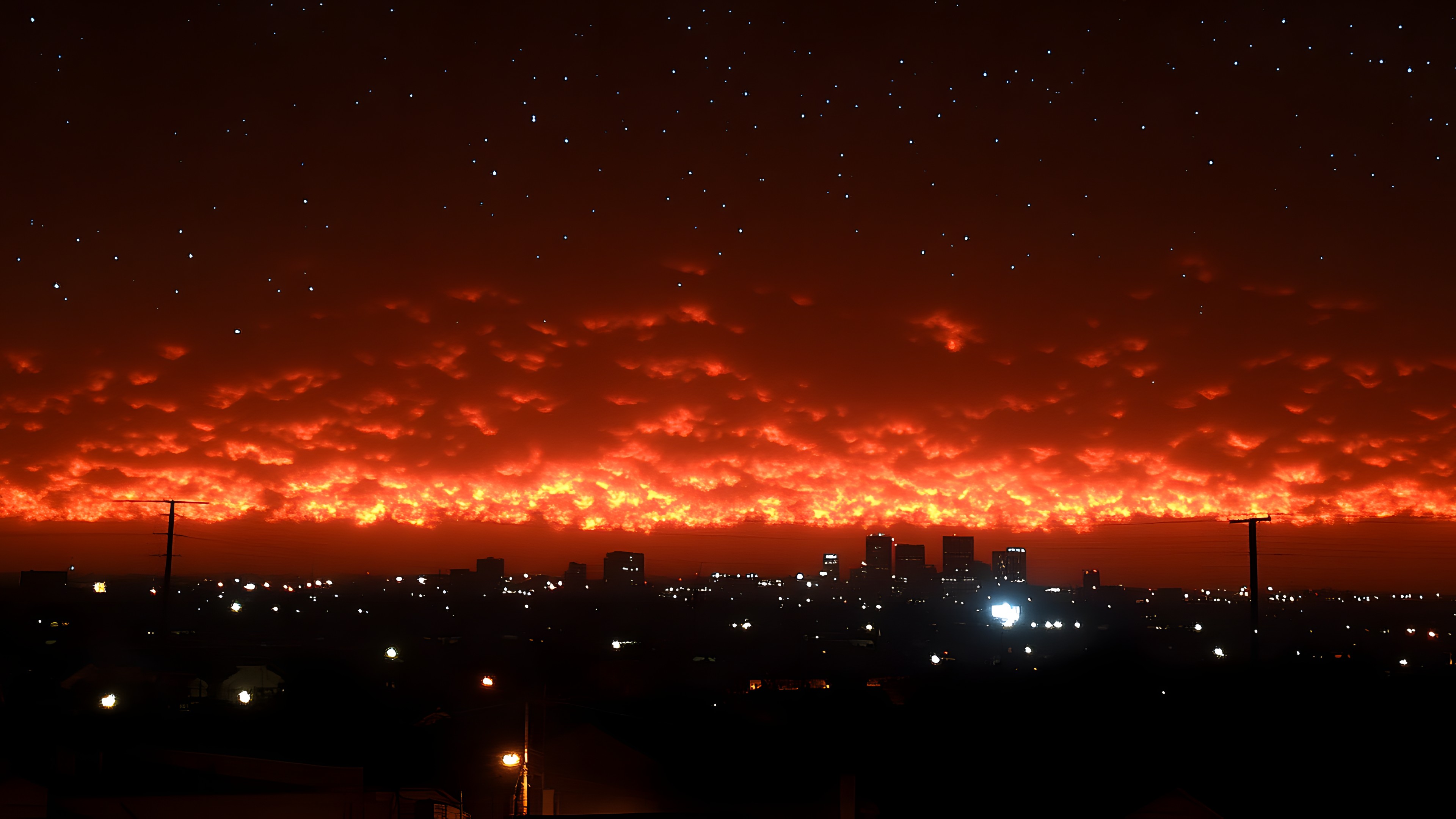 Red, Orange, Cloud, Dusk, geological phenomenon, Evening, Afterglow, Night, Heat, Meteorological phenomenon, Red sky at morning, Midnight, Sunset, Cumulus, High-rise building, Sunrise