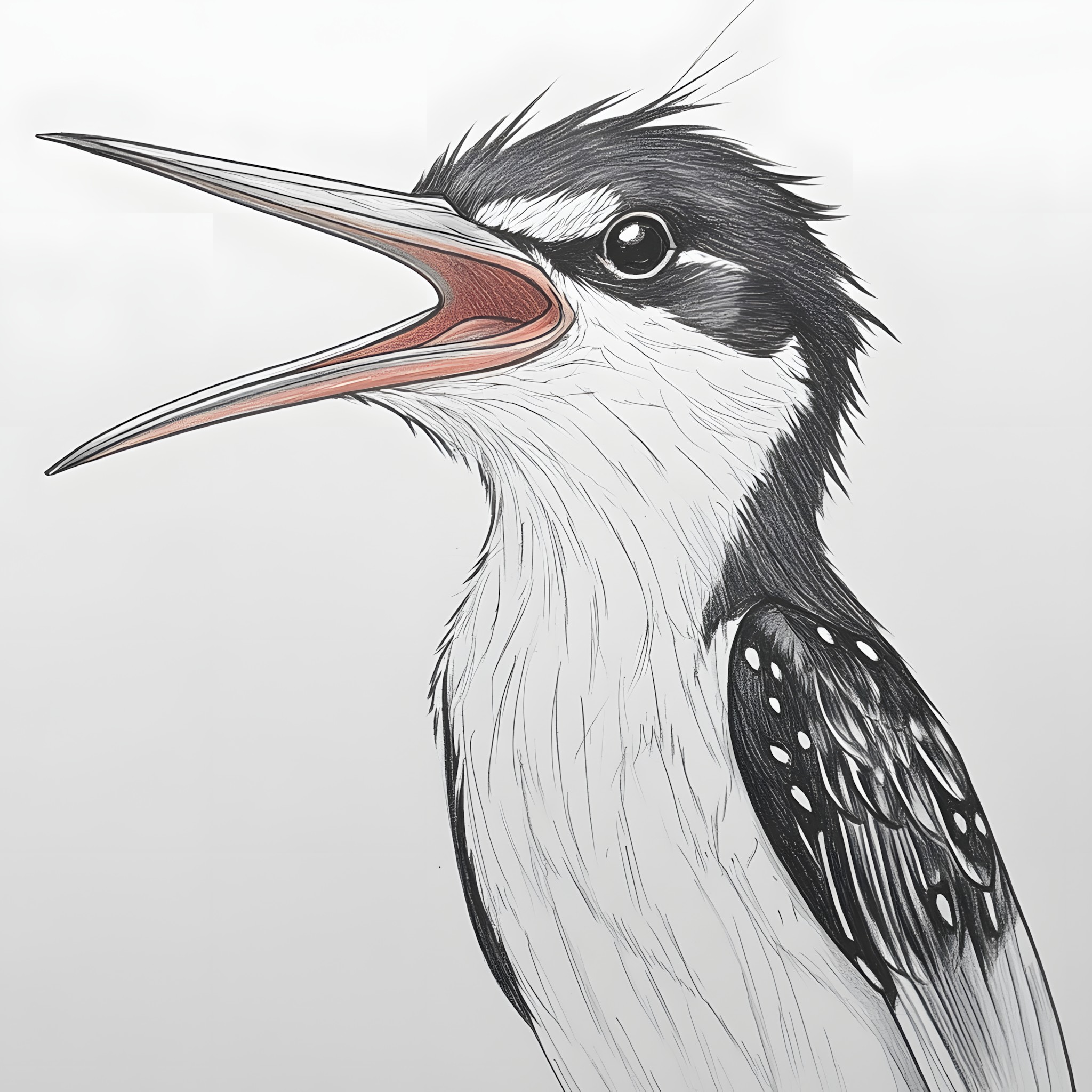 Bird, Beak, Vertebrate, Wing, Coraciiformes, Feather, Sketch, Woodpecker, Tail, Belted kingfisher, Piciformes