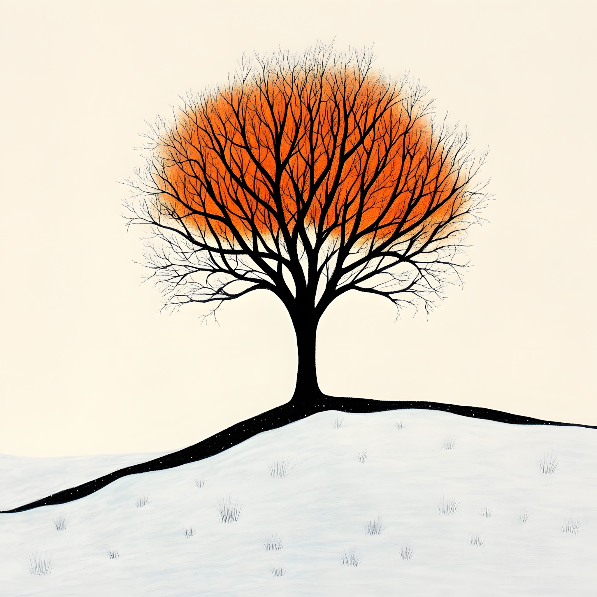 Orange, Twig, Woody plant, Drawing, Illustration, Graphics, Sketch, Modern art