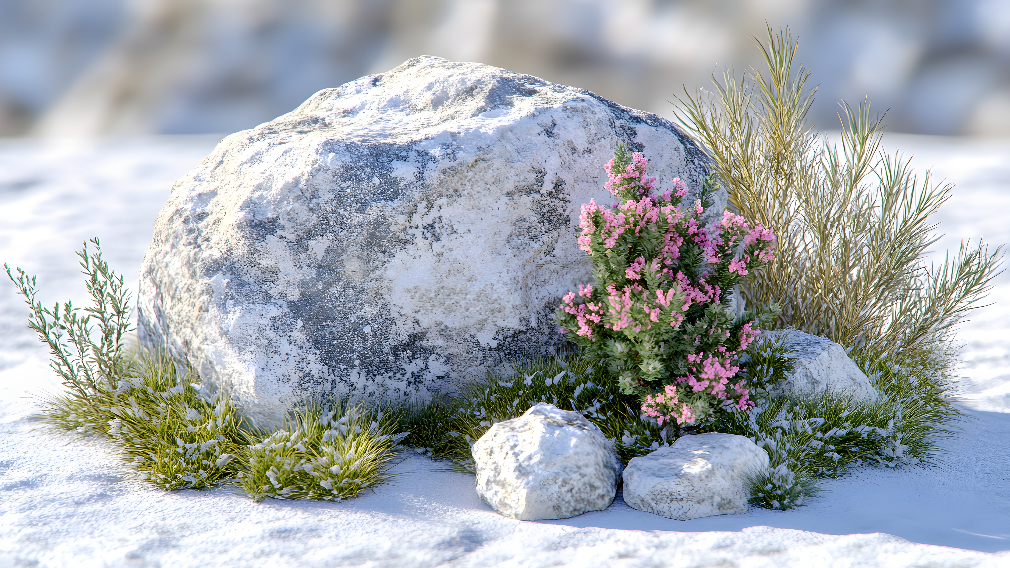 Rock, Boulder, Winter, Snow, Freezing, Conifers, Wildflower, Perennial plant, Herb