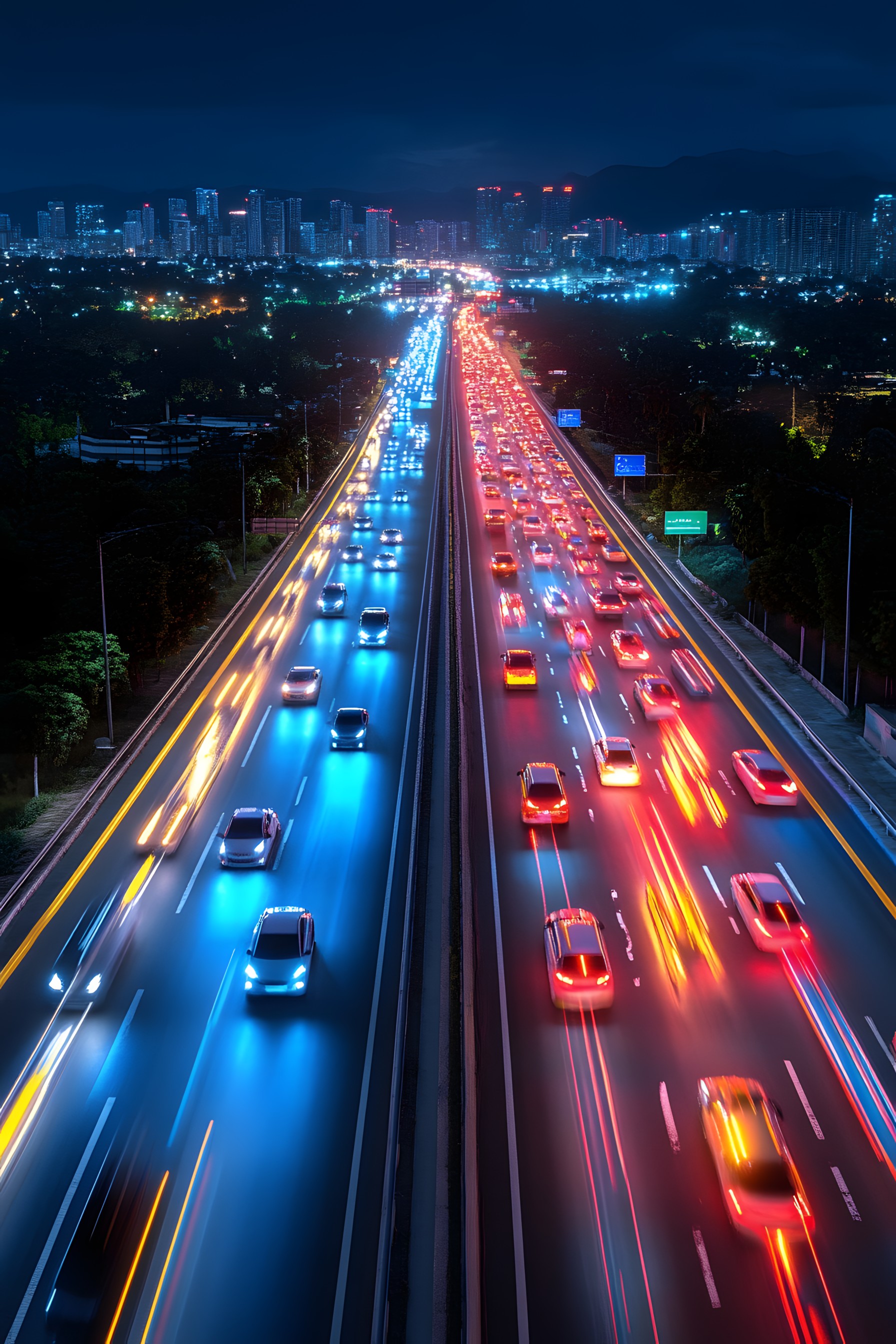 Mode of transport, Highway, Road, Motor vehicle, Controlled-access highway, Car, Thoroughfare, Automotive lighting, Metropolitan area, Asphalt, Traffic, Electricity, Lane, Shoulder, Night, Public utility, Windshield, Road trip, Traffic congestion, Dusk