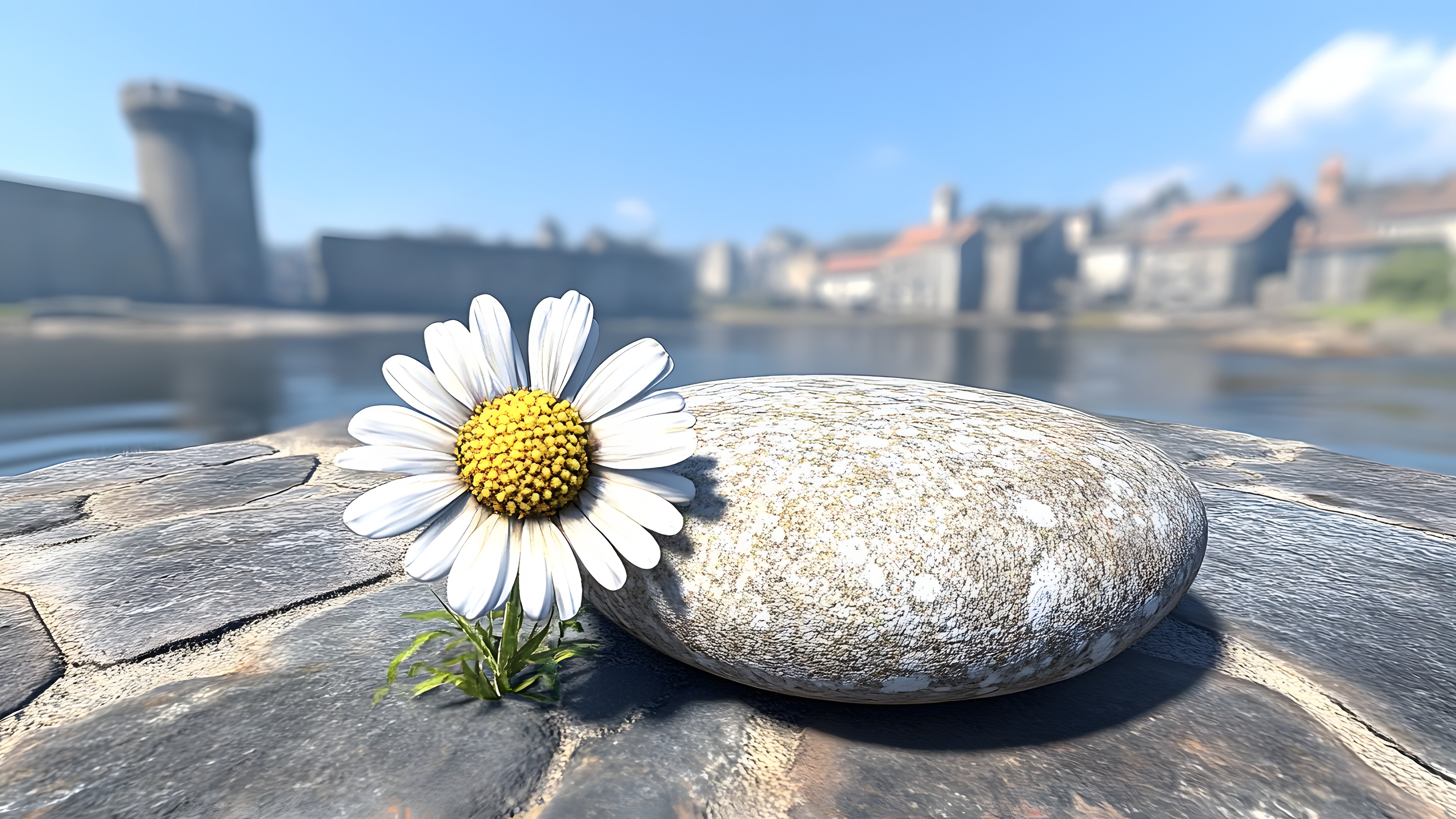 Petal, Pebble, Reflection, Still life photography, Daisy family, Common daisy, Chamomile, Aster