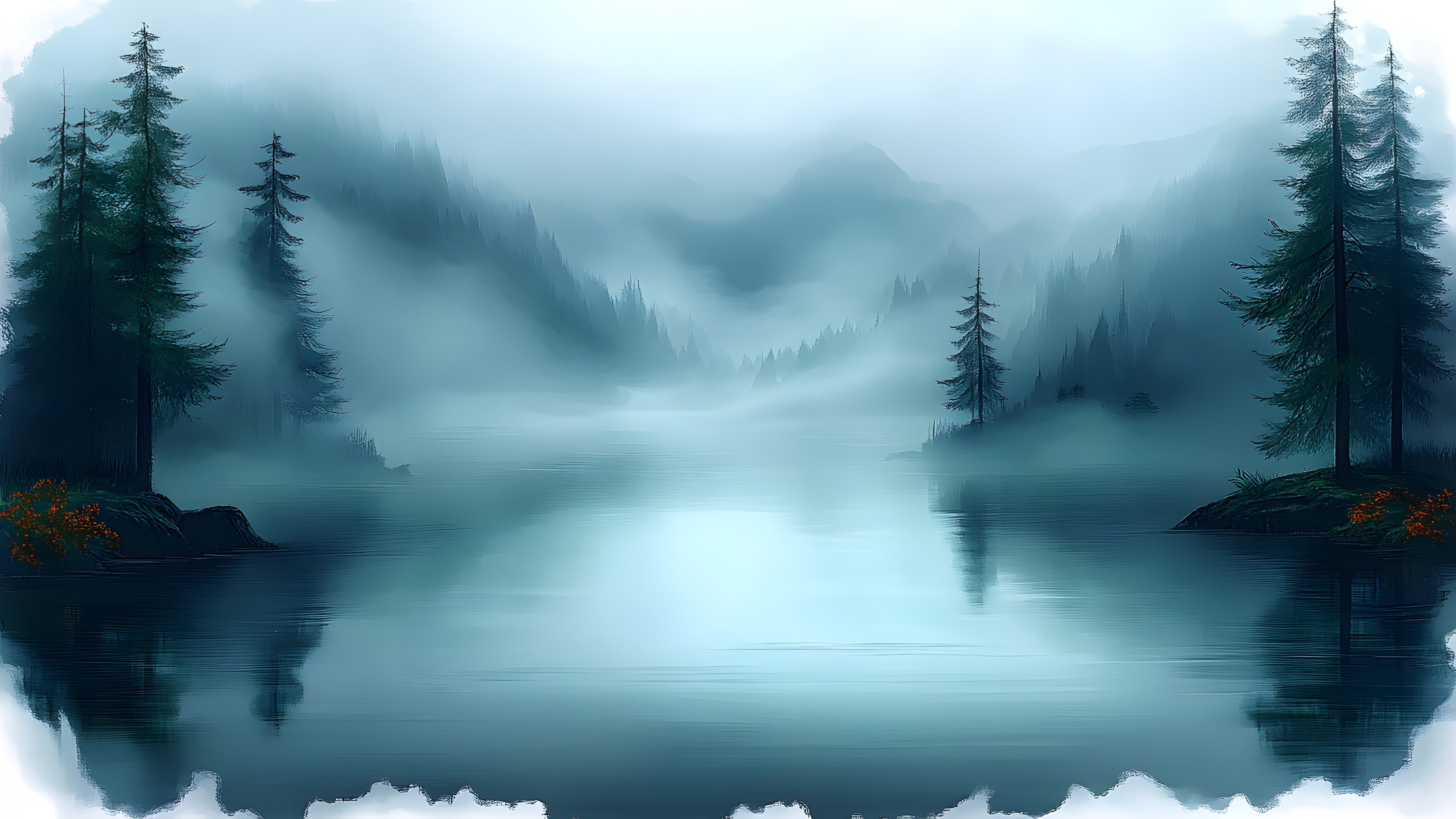 atmospheric phenomenon, Natural landscape, Mist, Fog, Forest, Wilderness, Reflection, Haze, River, Mountain river, Jungle, Fluvial landforms of streams, Loch, Old-growth forest, Bayou, Lake District, Conifers, Spruce-fir forests, Larch, Tropical and subtropical coniferous forests