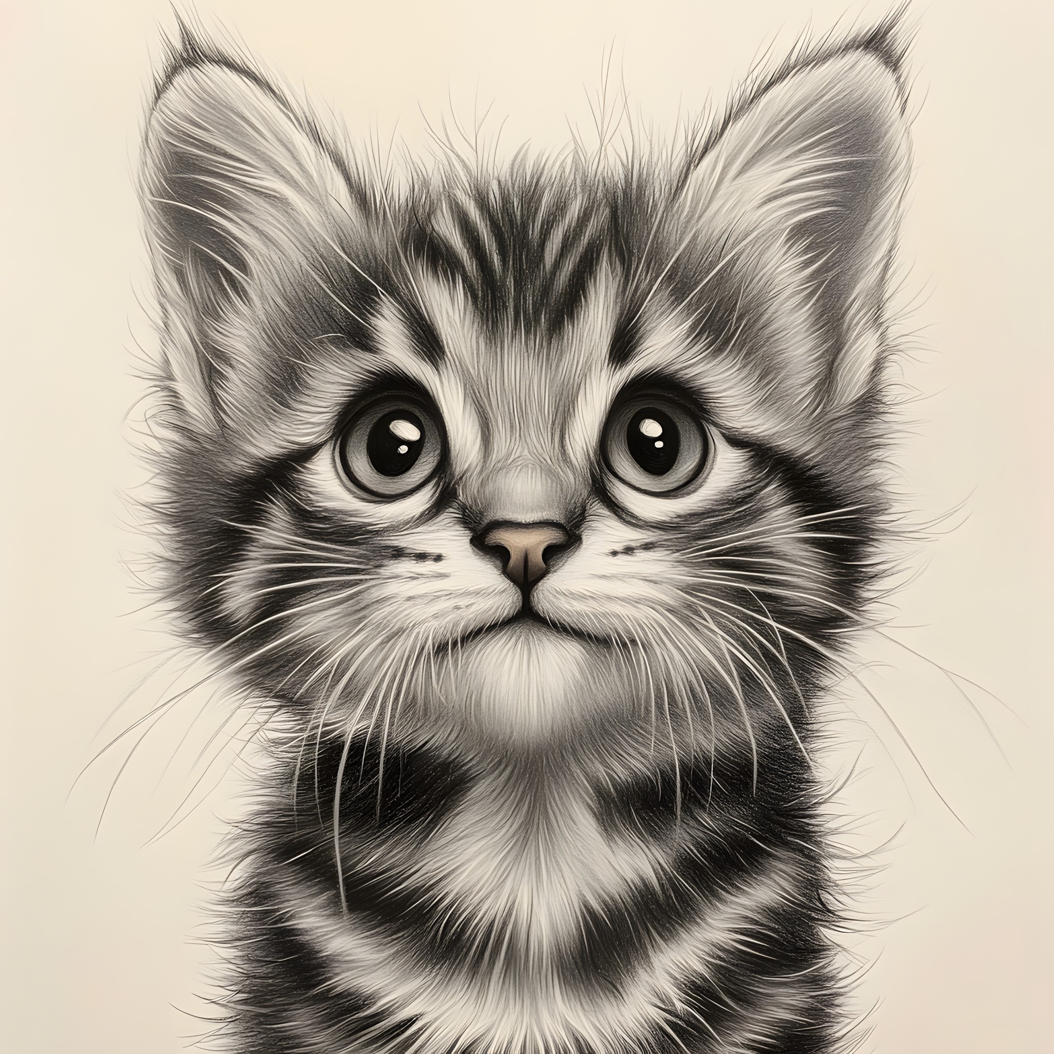 Cat, Felidae, Facial expression, Felinae, Whiskers, Snout, Carnivores, Black and white, Grey, Kitten, Fur, Sketch, Graphics, Line art, Domestic short-haired cat