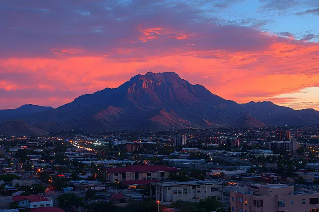 Sky, Mountain, Mountainous landforms, Hill, Afterglow, Horizon, Orange, Dusk, Mountain range, Sunrise, Sunset, Evening, Summit, Morning, Red sky at morning, Ridge, Hill station, Volcanic landform, Massif, Heat