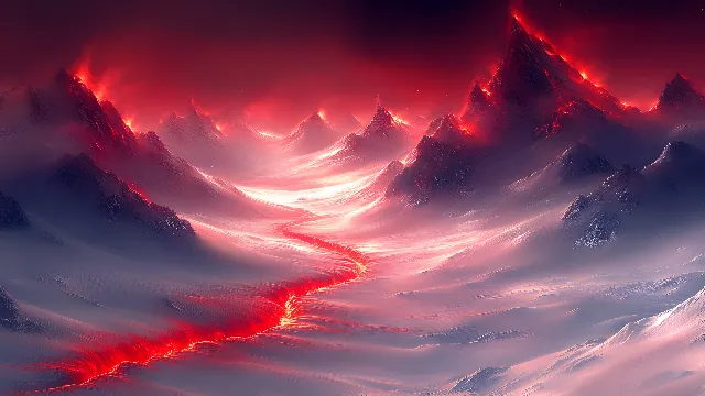 Red, geological phenomenon, atmospheric phenomenon, Winter, Sunrise, Red sky at morning, Lava, Glacial landform, Graphics, Mist, Types of volcanic eruptions, Volcano, Ice, Volcanic landform, Alps