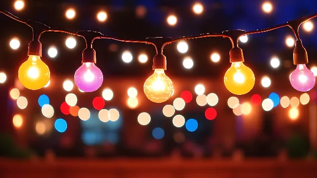 Red, Yellow, Orange, Lighting, Electricity, Light Bulb, Night, Christmas lights, Incandescent light bulb, Light fixture