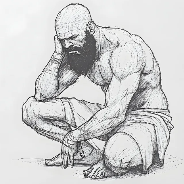 Drawing, Facial hair, Beard, Muscle, Line art, Figure drawing, Black and white, Sketch, Moustache, Barechestedness