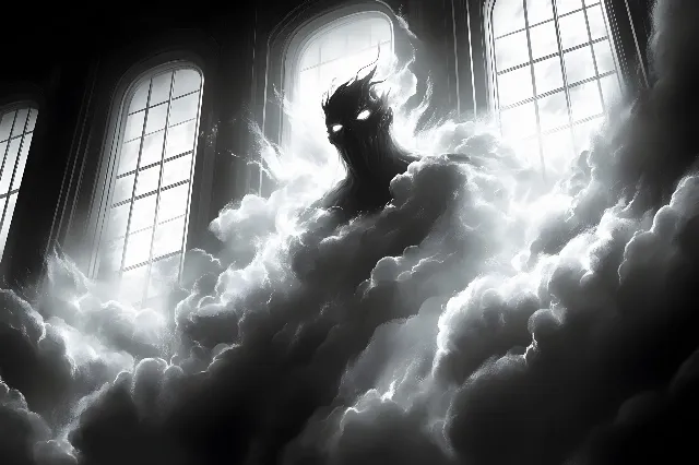 Cloud, Monochrome photography, Fictional character, Black and white, Meteorological phenomenon, Smoke, Cumulus, Supernatural creature, Mythical creature, CG artwork