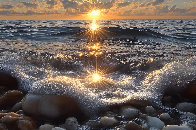 Sun, Water, Horizon, Astronomical object, Fluid, Sunrise, Sunset, Sea, Liquid, Sunlight, Dusk, Wave, Ocean, Reflection, Morning, Evening, Wind wave, Lens flare, Backlighting, Afterglow