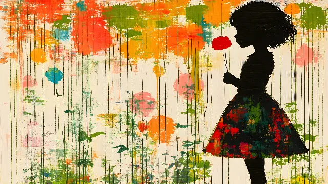 Yellow, Art, Orange, Visual arts, Art Paint, Paint, Painting, Watercolor painting, Illustration, Creative arts, Modern art, Floral design, Acrylic paint, Design, Fashion illustration, Day Dress, One-piece garment, Child art, Cut flowers, Mural