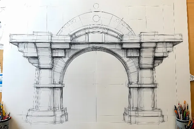 Arch, Visual arts, Creative arts, Column, Symmetry, Design, Sketch, Arcade, Triumphal arch