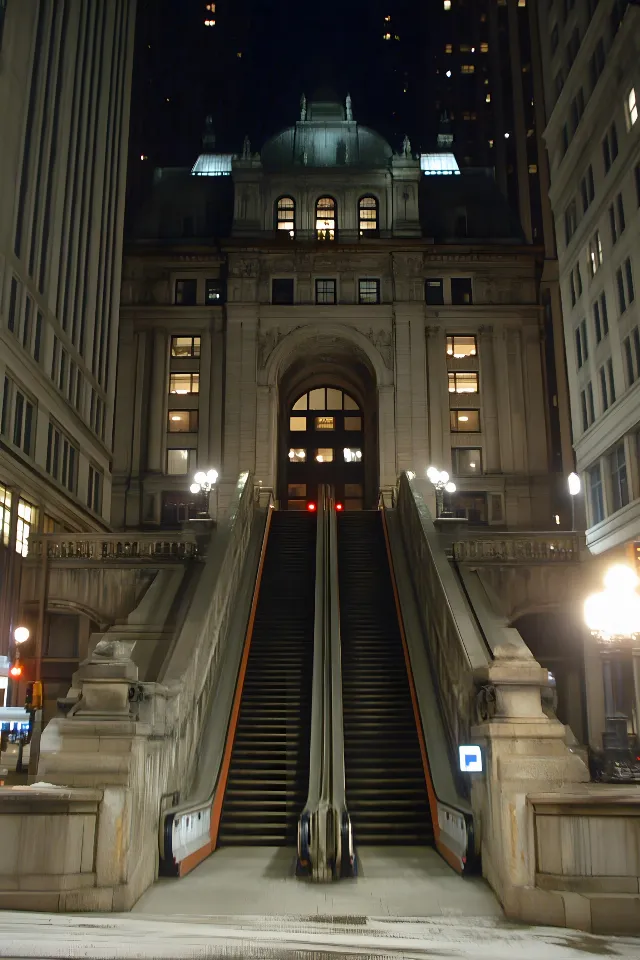 Architecture, Night, Symmetry, Stairs, Arcade