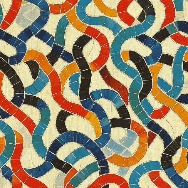 Blue, Orange, Yellow, Textile, Art, Brown, Close-up, Visual arts, Pattern, Creative arts, Symmetry, Motif, Design, Mosaic, Modern art, Graphics, Wrapping Paper