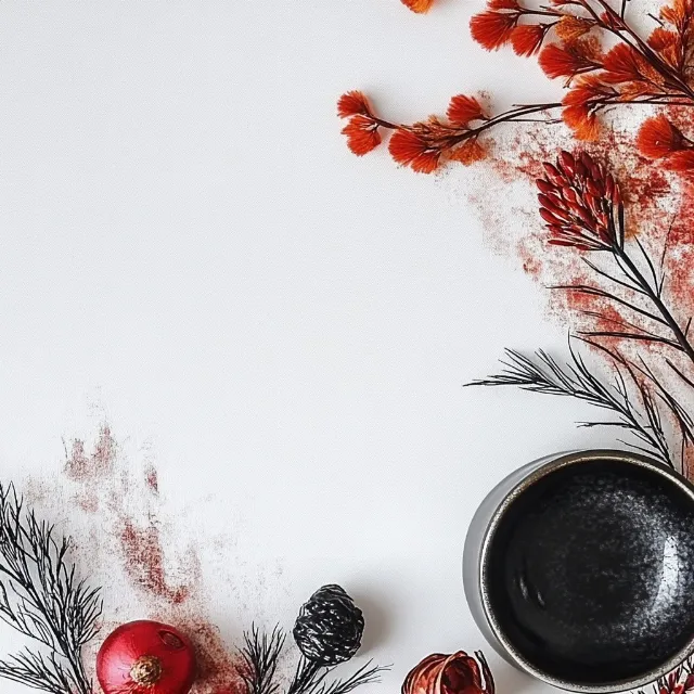 Tableware, Dishware, Fruit, Kitchen utensil, Serveware, Berry, Food, Still life photography, Plate, Mountain-ash, Produce, Still life, Porcelain, Cup, Spice, Rose family, Cutlery