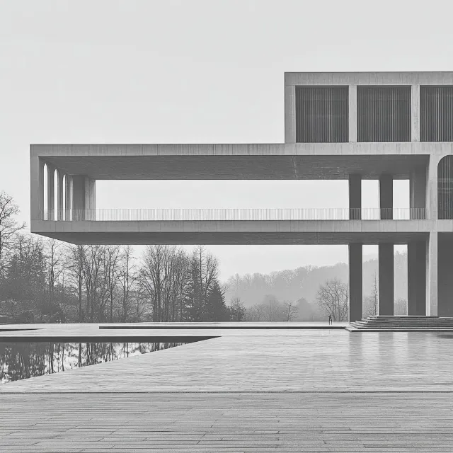 Monochrome photography, Monochrome, Reflection, Black and white, Brutalist architecture