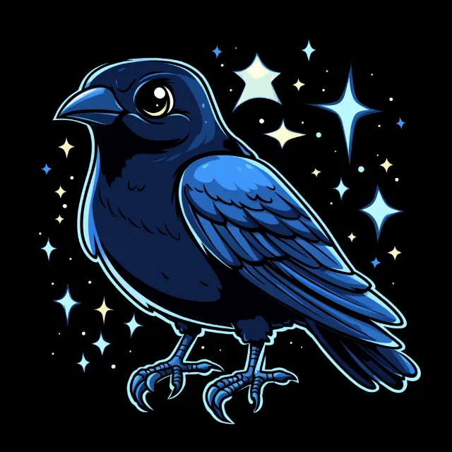 Blue, Bird, Beak, Feather, Songbirds, Crow family, Graphics, Common raven, Symbol, Graphic design, Passerine, Astronomical object, Crows, Night, Raven, Star