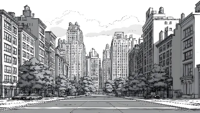 Apartment, Metropolis, Black and white, High-rise building, Skyscraper, Condominium, Cityscape, Intersection