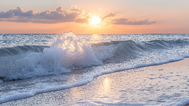 Water, Body of water, Wave, Horizon, Sunset, Fluid, Sea, Beauty, Sunrise, Wind wave, Dusk, Sun, Beach, Afterglow, Liquid, Cloud, Ocean, Orange, Shore, Sunlight