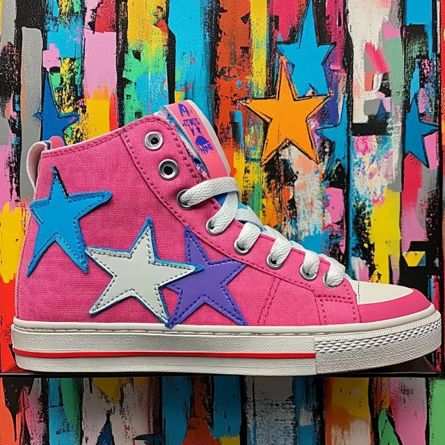 Textile, Paint, Pink, Font, Rectangle, Creative arts, Art, Magenta, Graffiti, Walking shoe, Pattern, Tints and shades, Electric blue, Graphics, Visual arts, Design, Carmine, Event, Outdoor shoe, Graphic design