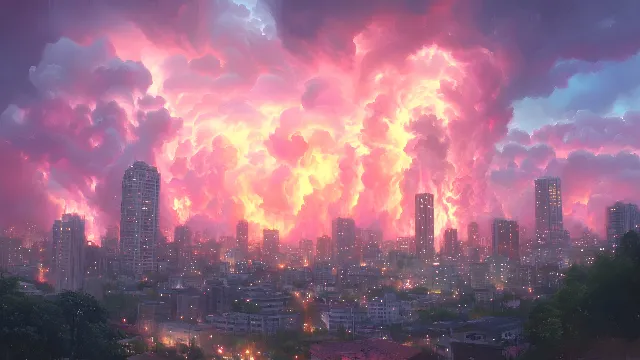 Cloud, City, Dusk, Urban area, Afterglow, atmospheric phenomenon, High-rise building, Cityscape, Metropolitan area, Metropolis, Skyscraper, Orange, Red sky at morning, Sunset, Evening, Tower, Sunrise, Skyline, Morning, Cumulus