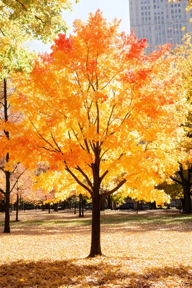 Leaf, Branch, Nature, Yellow, Red, Orange, Twig, Trunk, Autumn, Woody plant, Sunlight, Grove, Sugar maple, Maple, Temperate broadleaf and mixed forest, Northern hardwood forest, Stock photography