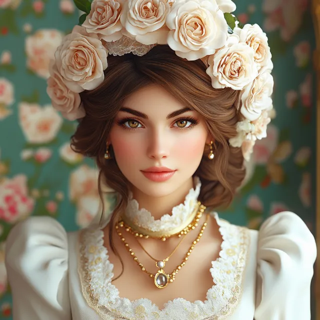 Head, Doll, Toy, Headgear, Beauty, Fashion, Petal, Eyelash, Pink, Wig, Iris, Garden roses, Flower bouquet, Brown hair, Floristry, Rose family, Rose, Artificial flower, Headpiece, Cut flowers