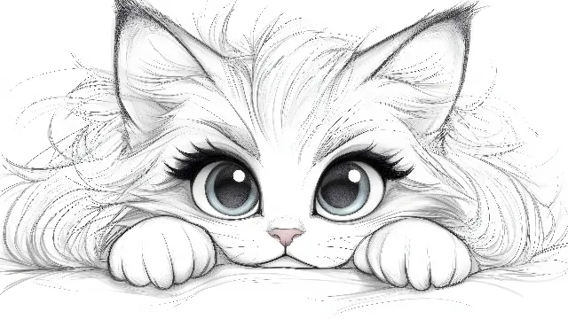 White, Vertebrate, Cat, Line art, Facial expression, Felidae, Felinae, Whiskers, Snout, Cartoon, Carnivores, Black and white, Graphics, Kitten, Animation, Clip art, Fictional character, Animated cartoon