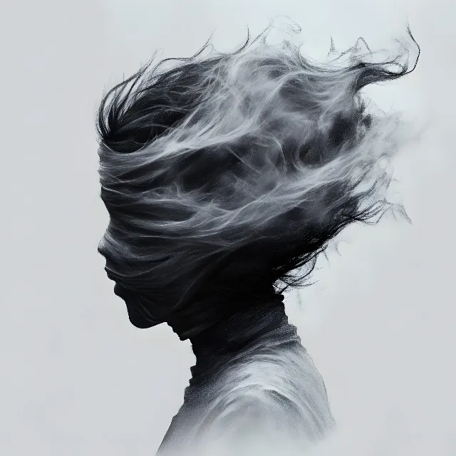 White, Monochrome photography, Smoke, Black and white, Monochrome, Wind, Bun, Portrait