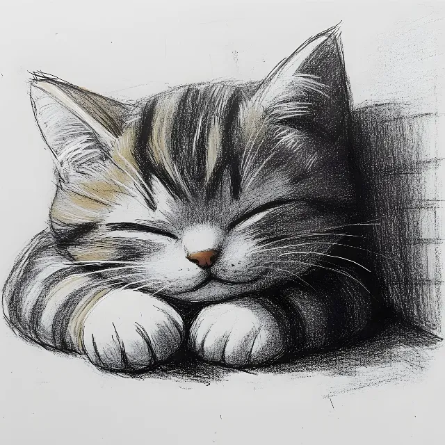 Cat, Felidae, Vertebrate, Felinae, Whiskers, Carnivores, Facial expression, Snout, Black and white, Grey, Fur, Kitten, Domestic short-haired cat, Paint, Line art