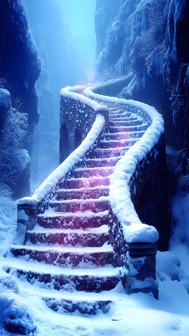 Stairs, Winter, Freezing, Frost, Ice, Snow, Handrail