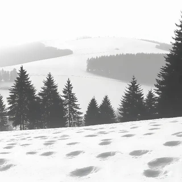 Nature, Winter, atmospheric phenomenon, Snow, Monochrome photography, Spruce-fir forests, Wilderness, Forest, Freezing, Larch, Slope, Black and white, Fog, Mist, Conifers, Evergreen, Tropical and subtropical coniferous forests, Fir, Pine, Pine family