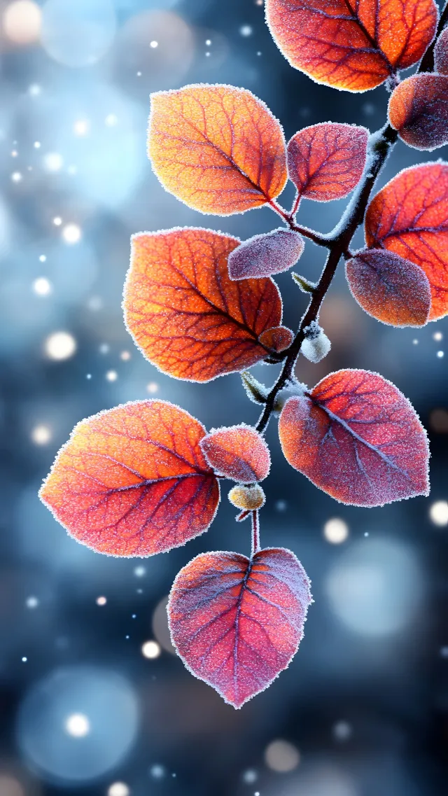 Red, Twig, Winter, Natural material, Macro photography, Frost, Freezing, Autumn