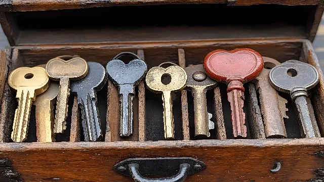 Key, Lock and key, Heart, Padlock, Security, Household hardware, Brass, Love, Still life photography, Antique