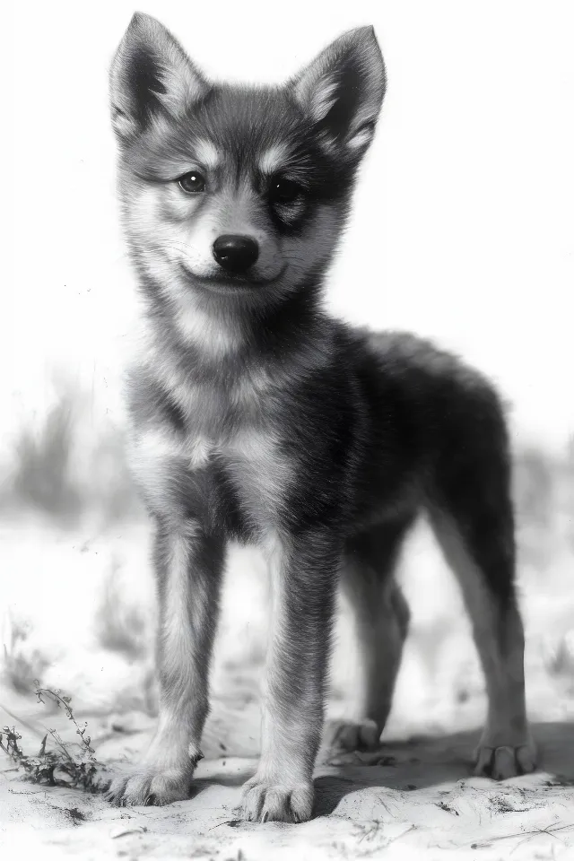 Dog, Vertebrate, Carnivores, Snout, Monochrome photography, Black and white, Canidae, Monochrome, Sled dog, Fur, Puppy, Canis, Northern Inuit Dog, Wolfdog, Toy dog, Ancient dog breeds, Rare dog breed