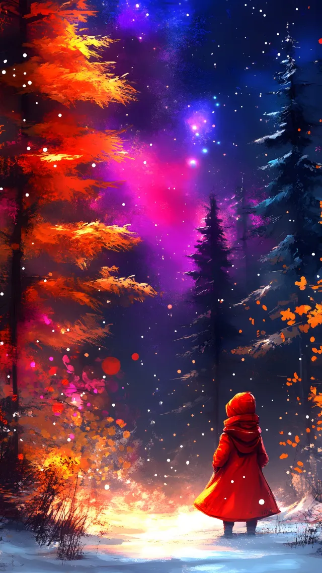 Red, Winter, Star, Astronomical object, Fictional character, Precipitation, Night, Animation, CG artwork, Christmas Day, Graphics, Autumn, Fir