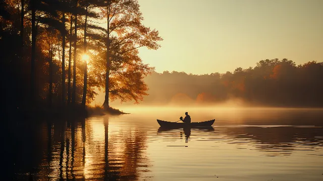 Water, Boat, Sky, Water resources, Atmosphere, Plant, Nature, Tree, Vehicle, Natural landscape, Afterglow, Boats and boating--Equipment and supplies, People in nature, Dusk, Lake, Sunlight, Atmospheric phenomenon, Sunset, Sunrise, Watercourse