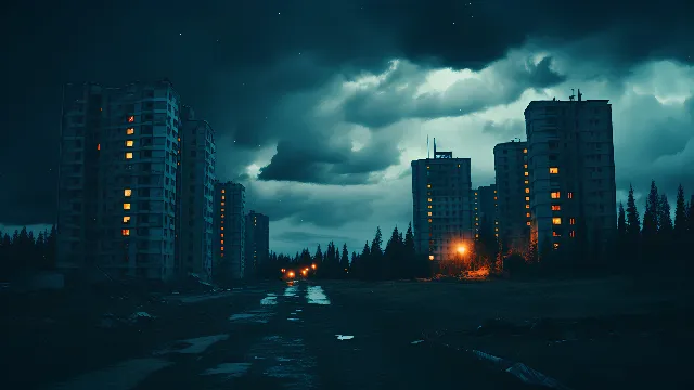 Cloud, Building, Sky, Skyscraper, Atmosphere, Daytime, Light, Nature, Automotive lighting, Atmospheric phenomenon, Dusk, Tower block, Line, Electricity, City, Horizon, Midnight, Asphalt, Gas, Landscape