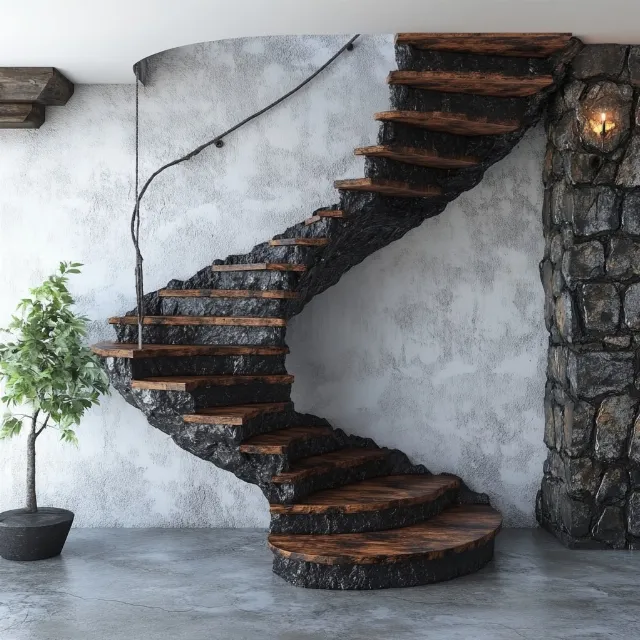 Stairs, Spiral, Natural material, Handrail