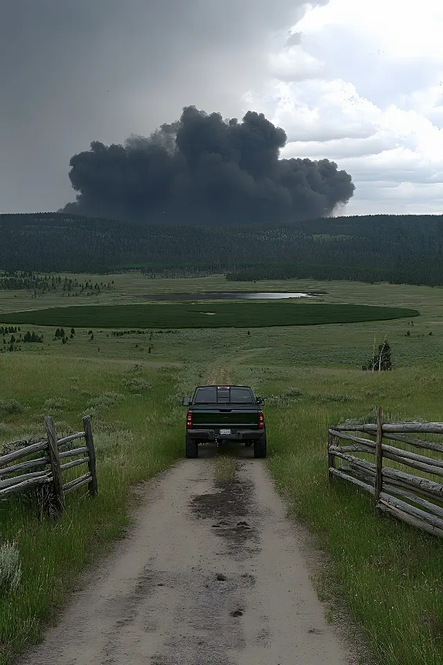 Grassland, Plain, Cloud, Ecoregion, Prairie, Field, Steppe, Grasses, Pasture, Meadow, Cumulus, Savanna, Ranch, Truck, Meteorological phenomenon, Smoke, Farm, Tundra, Sport utility vehicle, Road trip