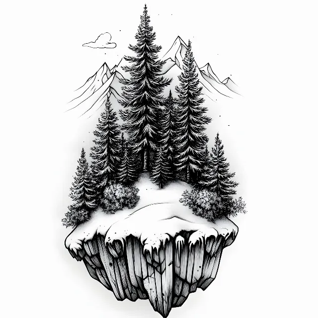 Drawing, Black and white, Sketch, Larch, Conifers, Pine family, Graphics, Fir, Black spruce, Spruce-fir forests, Pine, Line art, Cupressaceae, Evergreen