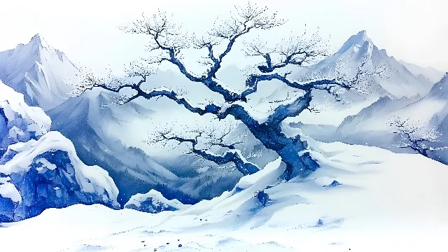 Blue, Winter, Snow, Freezing, Frost, Glacial landform, Ice, Glacier, Precipitation, Ice cap, Watercolor painting, Alps, Arctic