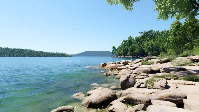 Water, Sky, Water resources, Natural landscape, Tree, Lake, Coastal and oceanic landforms, Watercourse, Wood, Bank, Beach, Plant, Landscape, Horizon, Shore, Headland, Island, Coast, Grass, Forest