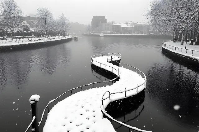 Water, Bridge, Waterway, Monochrome photography, Winter, Snow, Monochrome, Reflection, Freezing, Black and white, Canal, Precipitation, Arch bridge, Ice, Frost