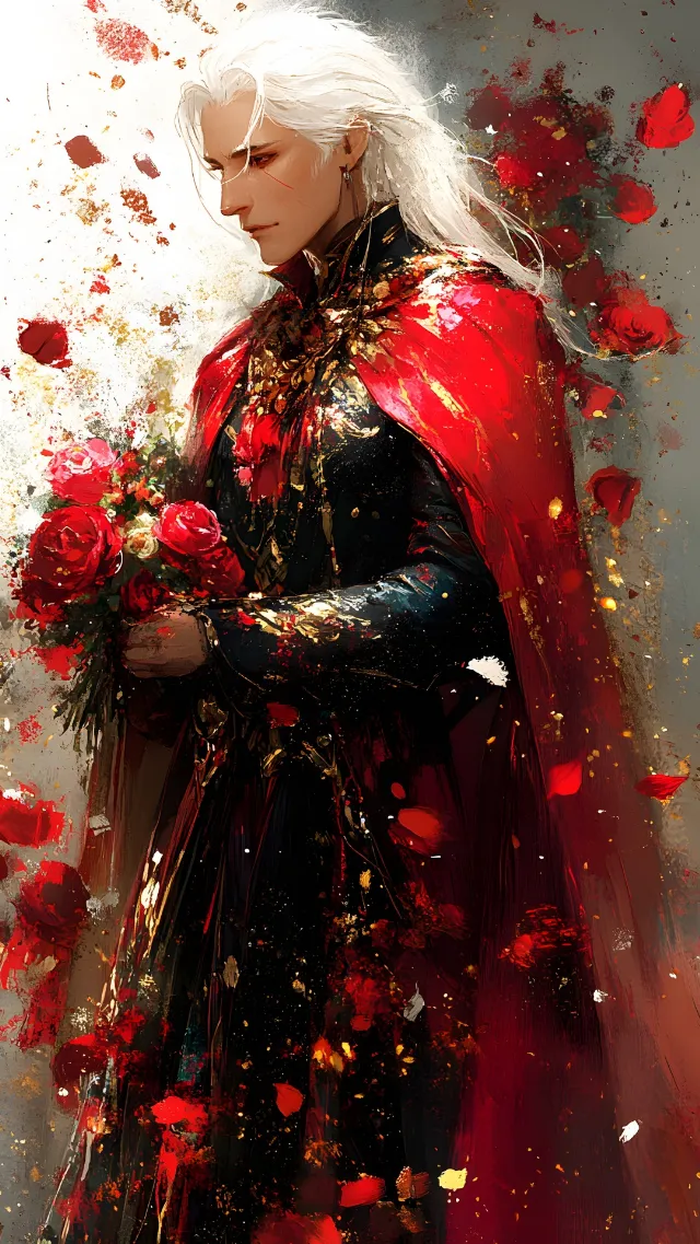 Red, Fictional character, CG artwork, Costume, Cloak, Rose family, Rose