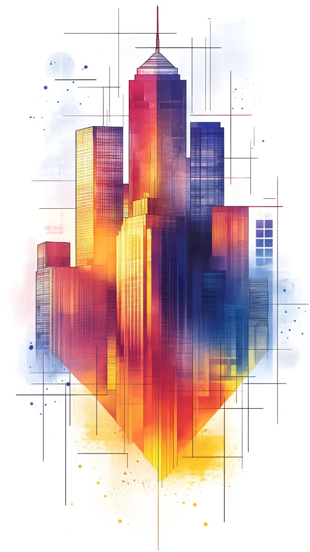 Orange, Skyscraper, Tower, High-rise building, Graphics, Cityscape, Skyline, Graphic design, Modern art