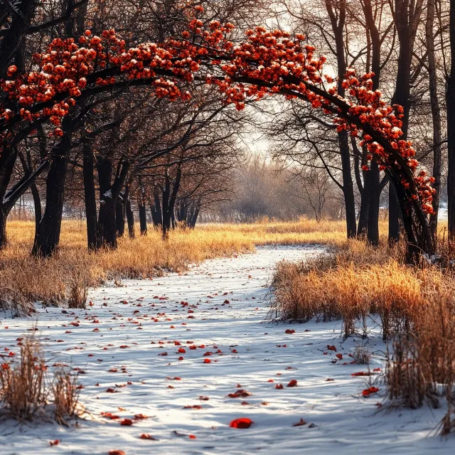 Branch, Orange, Winter, Twig, Autumn, Freezing, Snow, Frost, Woodland, Precipitation, Mountain-ash, Northern hardwood forest