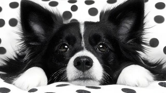 Dog, Carnivores, Snout, Monochrome photography, Black, Black and white, Fur, Terrestrial animal, Whiskers, Monochrome, Canidae, Working animal, Herding dog, Border Collie, Papillon dog