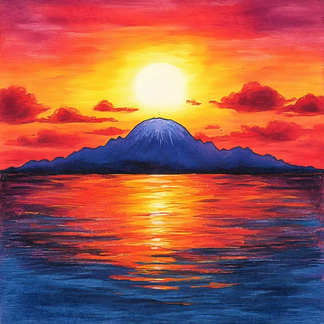 Orange, Red sky at morning, Afterglow, Watercolor painting, Art Paint, Painting, Sunset, Sunrise, Paint, Acrylic paint, Modern art, Volcanic landform, Dawn, Evening, Dusk, Volcano