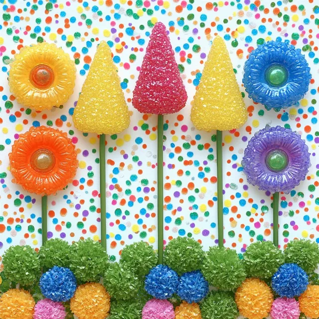 Candy, Party Supply, Pink, Lollipop, Cone, Gumdrop, Craft, Food, Polka dot, Hard candy, Sprinkles, Plastic, Party favor, Nonpareils, Mixture, Dessert